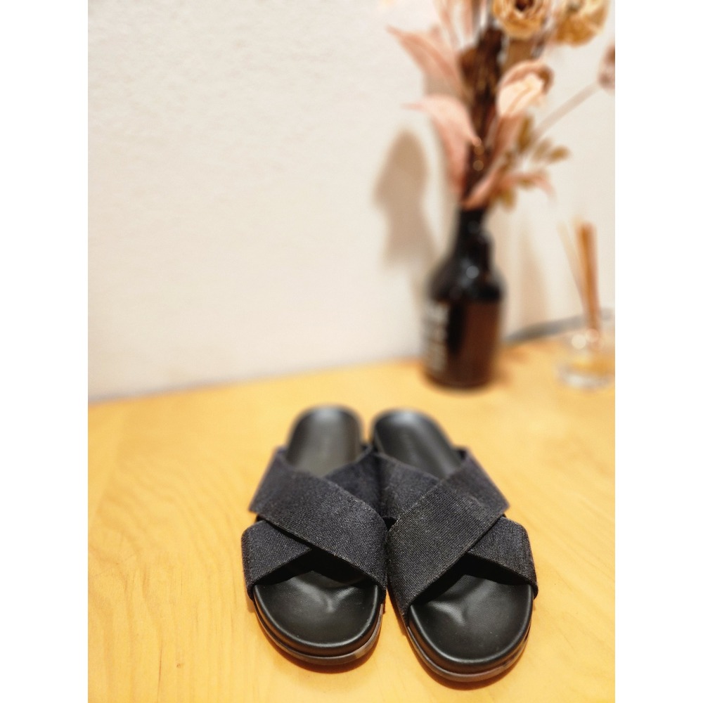 Rothy's Women's Black Cross Strap Slide‎ Sandals Size 8.5 Washable Eco Friendly